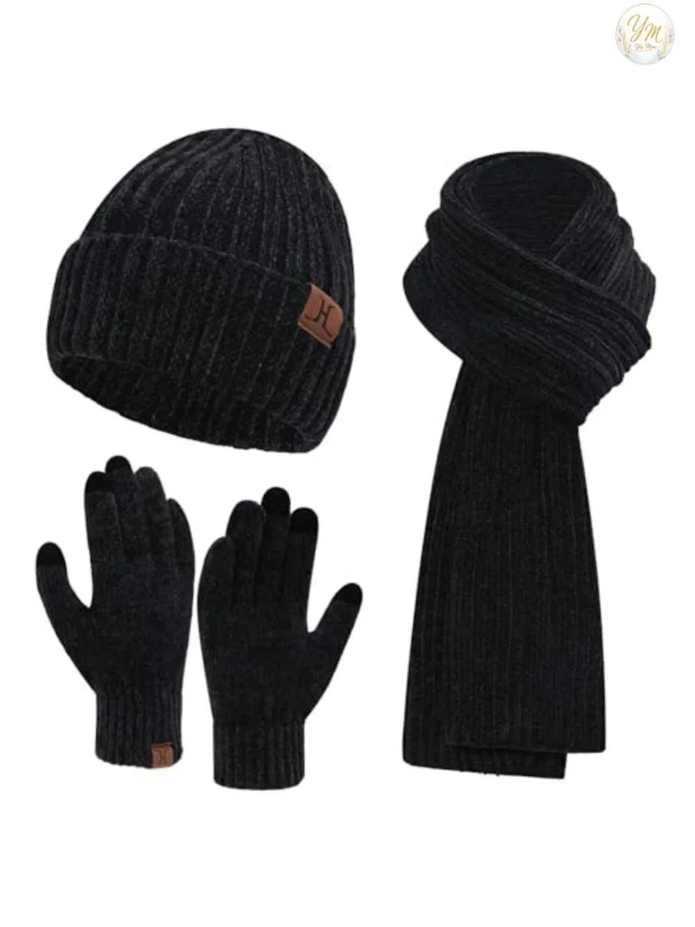 Winter Knit Hat Scarf Gloves Set Touchscreen Beanie Skull Cap